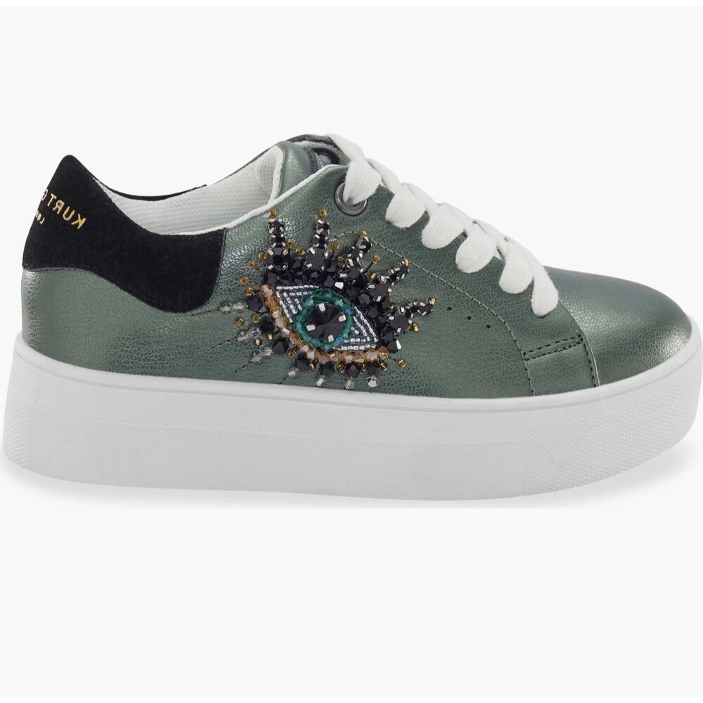 Kurt Geiger London Mini Laney Eye Sneakers Girls Size 1 Green Lace Up Shoes